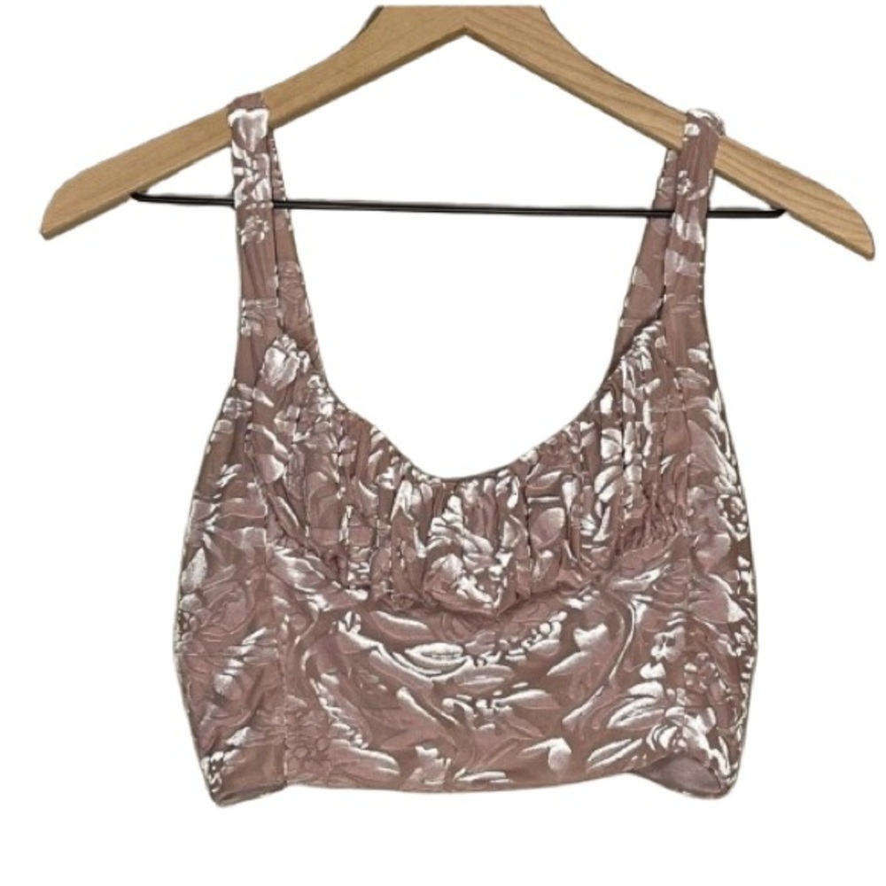 Women's M Urban Outfitters Crushed Velvet Crop Top Smocked Pink/Purple